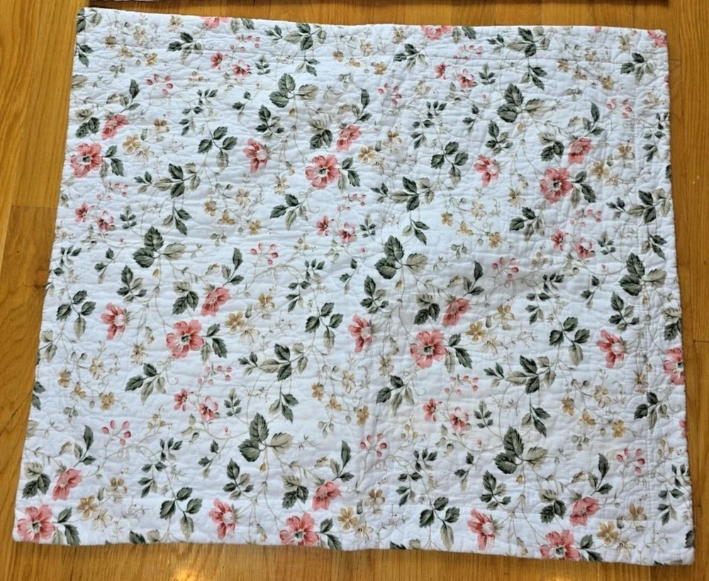 Laura Ashley VTG Quilted Shams Pink Yellow Green Gingham Floral Cottage Set